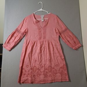 Tommy Bahama Tunic Dress Womens XS Coral Linen Blend Floral Embroidered V-Neck